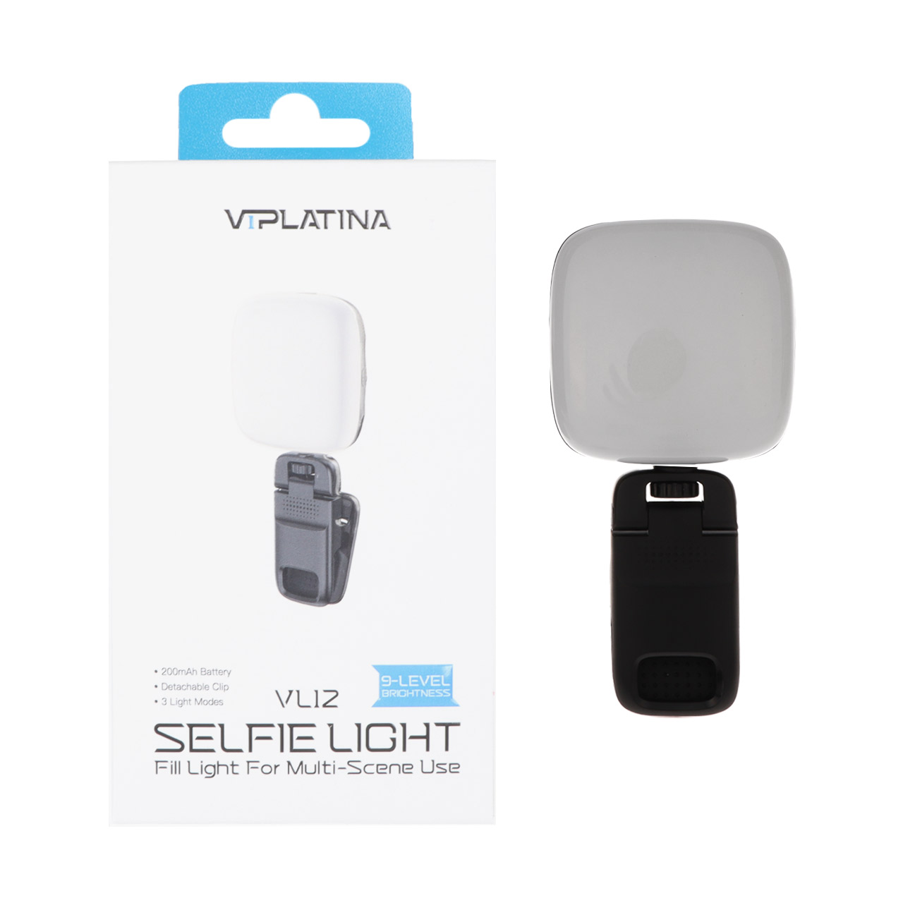 چراغ سلفی شارژی با گیره اتصال به موبایل و تبلت VIPLATINA مدل VL12 - مشکی (گارانتی 18 ماه تعویض نیکان همراه)